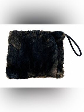 Vintage Black Fur Hand Muffler with Satin Wrist Strap/Winter Victorian Style